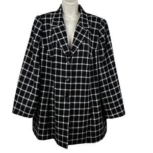 Vintage Talbots Tweed Wool Blazer Jacket Plaid Check Black Women's 22WP Petite